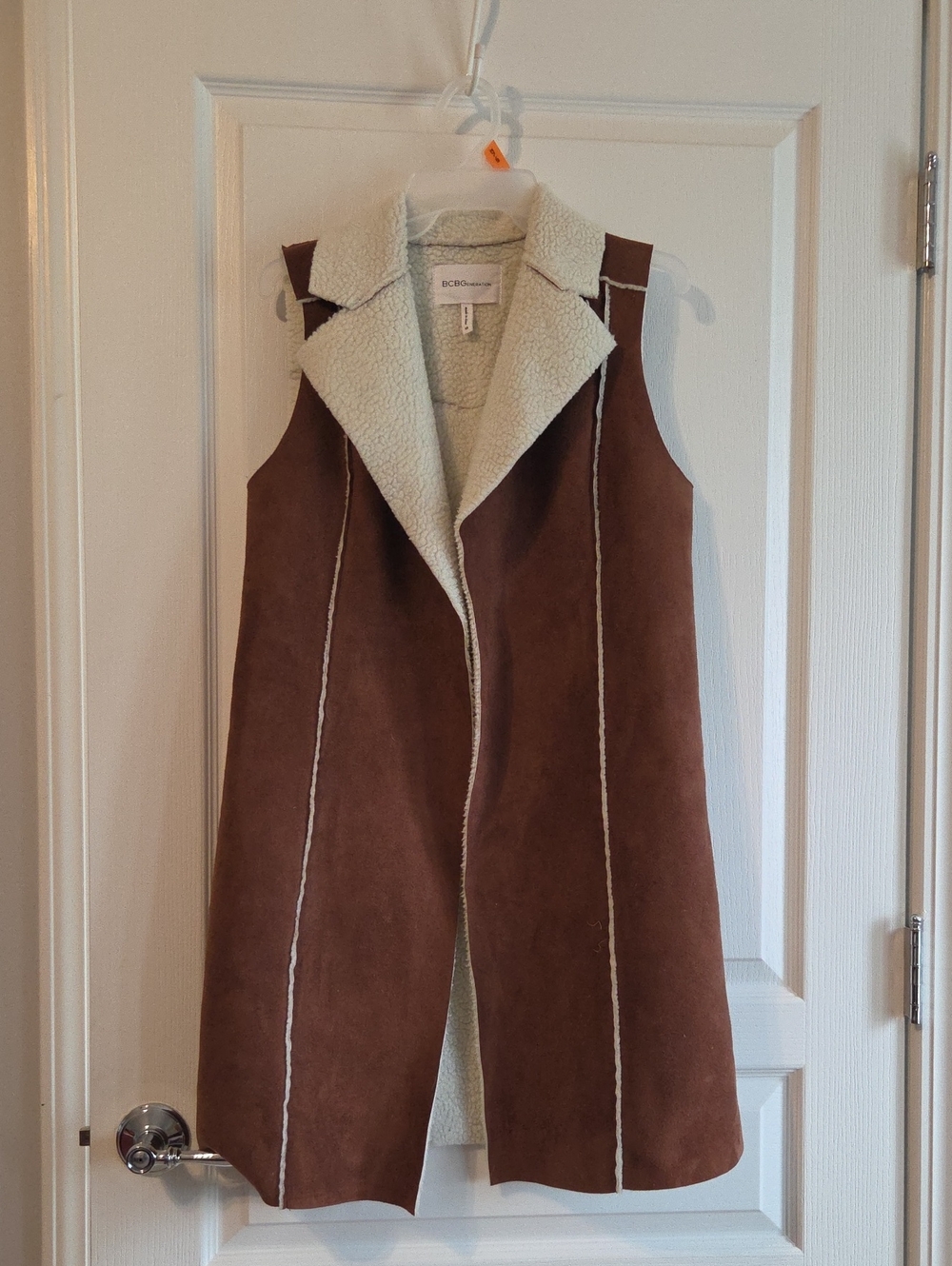 BCBGeneration Faux Suede & Faux Shearling Long Vest - Size XS
